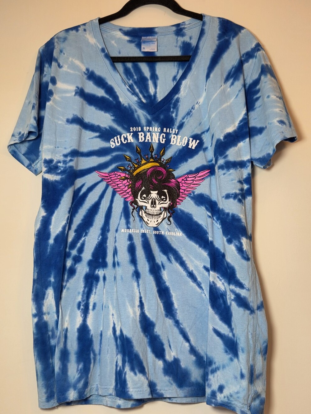 Suck Bang Blow Biker T Shirt Womens XL 2018 Spring Rally Skull Tie Dye